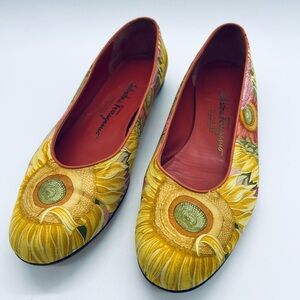 Salvatore Ferragamo Yellow and Pink  Sunflower Ballet Flats Size 8.5B